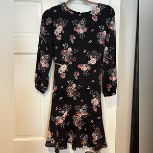 LOFT Black Flowy Dress with Floral Accents - Size 2